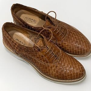 Macri Venezia Brown Leather Woven Italy Loafers White Bottom Sz 38.5 Excellent